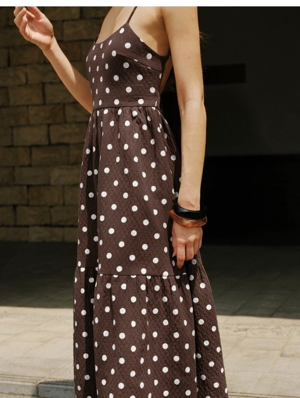 Commense Slip Dress Maxi Polka Dot "The Pretty Woman Edit" Cotton Brown XS NWT - Picture 3 of 8